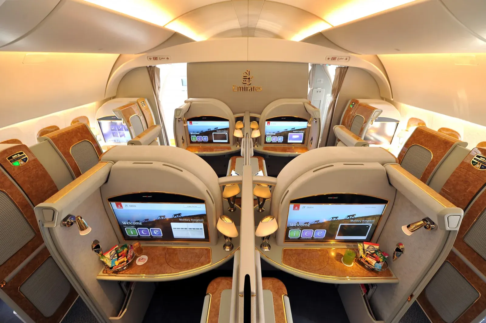 Emirates A380 First Class private suite, the redemption ceiling that prices airline miles.