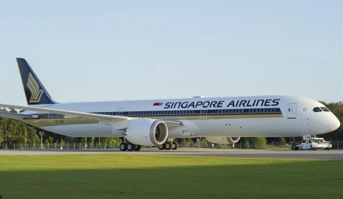 Singapore Airlines Boeing 787-10 in golden evening light, representing the flight redemptions that KrisFlyer Cruise value is measured against